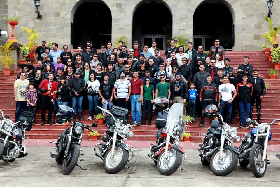 Riders and Harley-Davidson motorcycles together at the first WHR